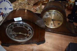Two art deco mantle clocks including Napoleon design and Anvil with chime