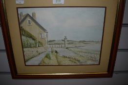 An original watercolour of Sunderland Point, framed and mounted, signed PA Jowett.