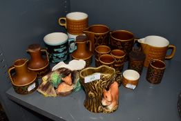 An assortment of Hornsea pottery including jugs and egg cups,around twenty items in total.