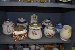 A selection of ceramics including teapots and Chinese export ginger jar depicting warriors (has been