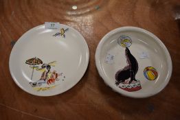 Two decorative pictoral plates including Crown Devon and Masons Circusland