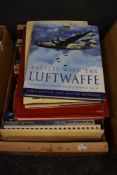 A selection of text and reference books including military aviation modeling and tartan interest