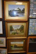 Three original antique artworks, two oil and one watercolour mounted and in gilded frames.