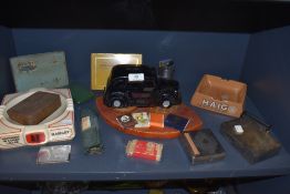 A selection of vintage Tobacciana and similar, including Hamlet cigars ceramic ashtray a Haig