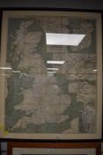 A framed and glazed Bradshaw's Railway Map of Great Britain and Ireland