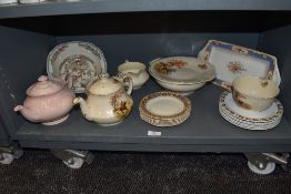A selection of ceramics including Meakin hunting and fishing tea service