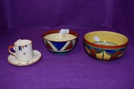 Two Newport bowls one 'Bizzare' by Clarice Cliff measuring approx 14cm across top by 6.5cm height,
