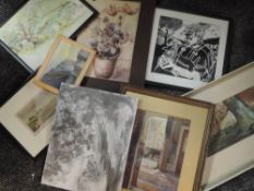 A selection of pictures, inc gouache and ink, Harold Auty, Beech, signed, and dated 1976, 14 x 43cm,