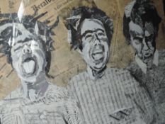 A mixed media collage, Michael Jenkins, Triptych USA, 70 x 90cm, framed and glazed