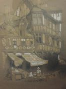 A heightened pencil sketch, J H Hogg, Champagne town, signed and dated 1859, framed and glazed, 42 x