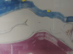 A print, nude study, 50 x 104cm, framed and glazed