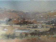 A watercolour, Chris Stephens, The Lune near Melling, signed and dated 1984, 11 x 27cm, framed and