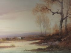 A watercolour, Norton Willis, cattle at pond, signed, 25 x 50cm, framed and glazed