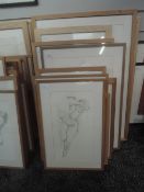 Fourteen sketches, Michael Jenkins, nude studies, inc Secure, 44 x 36cm, all framed and glazed