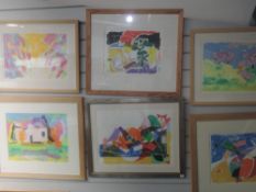 Six watercolours, Michael Jenkins, abstract inc house, signed and dated (19)98, 30 x 40cm, framed