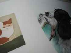 A Ltd Ed print, after Martin Leman, Sally, numbered 53/100, signed. 17 x 19cm, and a print, gun dog,