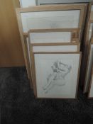 Fourteen sketches. Michael Jenkins, nude studies, inc Helen back view holding foot, 43 x 32cm, inc