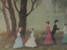 A print after Helen Bradley, Miss Carter series, signed, 40 x 57cm, framed and glazed, and a print