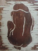 A woodcut print after Michael Jenkins, nude studies, signed and numbered 2/10, 21 x 17cm and four