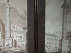 Two sepia prints, attributed to Copley Fielding and D Havell, The Column of Trogen and The Column of