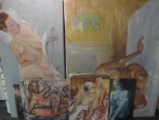 Eleven oil paintings attributed to Michael Jenkins, nude studies, untitled inc 90 x 60cm, unframed