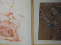 A red chalk drawing, Michael Jenkins, nude study, Face Down, attributed verso, 70 x 58cm, framed and