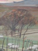 A gouche painting, Francis Winder, sheep in the evening, signed and attributed verso. 25 x 18cm,