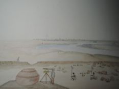 A watercolour, attributed to Major General John Brownrigg Bellasis, officer surveying landscape,