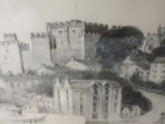 A pencil sketch, T Wearing Pennngton, Lancaster townscape, signed and dated 1989, 35 x 24cm,