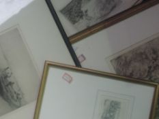 Four etchings, inc after T S Chester, woodland, 20 x 30cm, framed and glazed