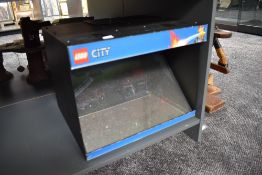 A Lego City Shop Display box containing a Fire Engine, Burning Building and Diorama , made up