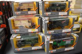 A collection of Fifty Corgi Classics diecast Advertising Vans including 1929 Thornycroft, Carter