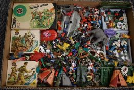 A Box of Timpo, Airfix, Britains and similar plastic figures and accessories, Wild West, Military