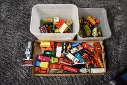 A selection of Matchbox and similar play worn diecasts including Superfast, Juniors, Rolamatic etc