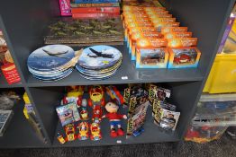 Two shelves of modern diecasts and collectables including Lledo Custom Classics, Corgi 007, Noddy,