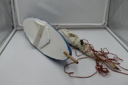 A vintage wooden and painted Pond Yacht with sail