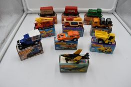 A collection of twenty one Matchbox 75 Series diecasts, S2 Jet 2, Car Transporter 11, Snorkel Fire
