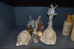 A selection of figures and figurines including Royal Copenhagen birds