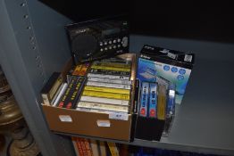 A selection of compact tape cassette and portable radio