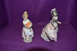 Two figurines by Lladro girl holding oranges and girl with umbrella