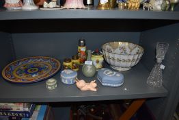 A selection of ceramics including Wedgwood and hard paste punch bowl