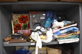 A mixed lot of vintage and modern textiles and haberdashery, amongst which is a coronation scarf,a