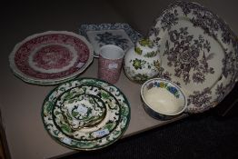 A mix of Masons plates, bowls and similar among which are Chartreuse and Vista designs, around
