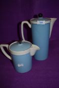 Two Art Deco style ceramic coffee pots or cafetiere by T G Green in blue and white design