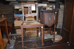 An Edwardian mahogany and inlaid bedroom chair, early 20th Century pot cupboard and a traditional