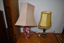 Two vintage table lamps, Chinese vase style and marble