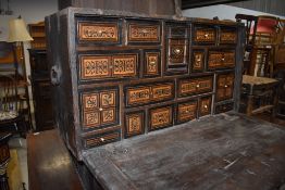 A period travel chest , possibly Flemish spice trade related having exquisitely detailed interior