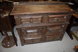A period oak cushion chest of two over two drawers , width approx. 110cm