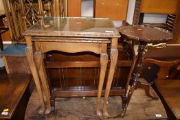 A part nest, magazine rack and a reproduction wine table
