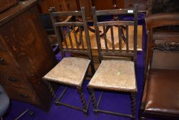 Two oak framed hallway chairs